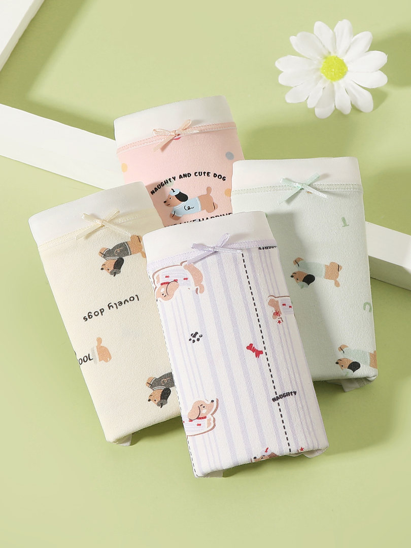 Set of pastel printed underwear briefs with cartoon dog designs