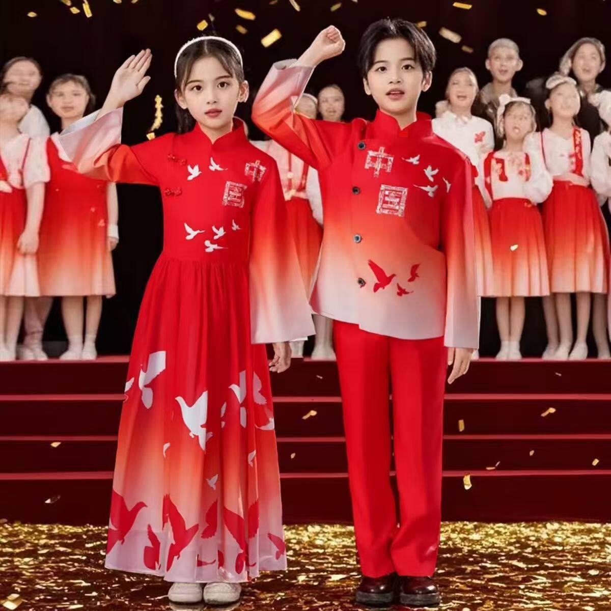 新款中国风儿童演出服中小学生六一儿童节合唱服诗歌朗诵表演服装