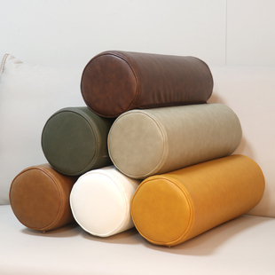 长条形抱枕圆柱形靠垫美式复古PU仿皮客厅沙发靠枕海绵扶手枕腰枕