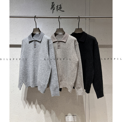 糯米绒拼接领设计感秋冬氛围加厚保暖翻领复古绵羊毛混纺套头毛衣