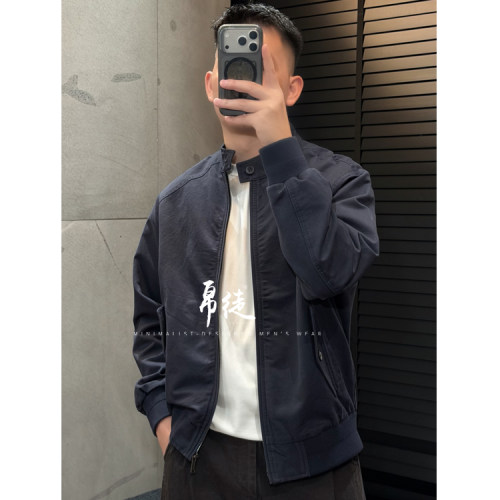 净野」重磅100%棉高密酵洗经典怀旧老钱风立领哈灵顿夹克上衣外套