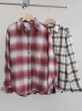 日单男女装法兰绒格子衬衫/长袖衬衣棉质休闲薄外套481224/481225