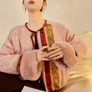 2025秋冬濑兔毛毛袖 NX032 口国风设计外套立体浮雕提花羽绒服女装