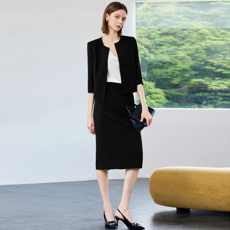 AD新款薄款黑色西装套装女2025新款夏季小个子高级感气质职业西服