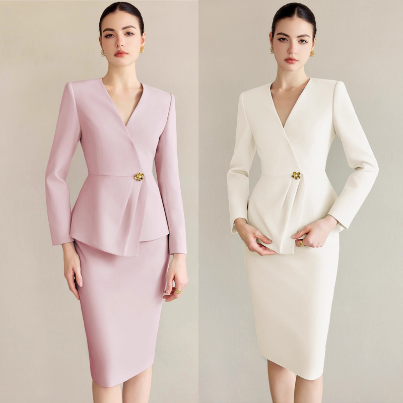 AD气质粉色职业装女神范正装套装高级感前台主持人工作服西装套裙