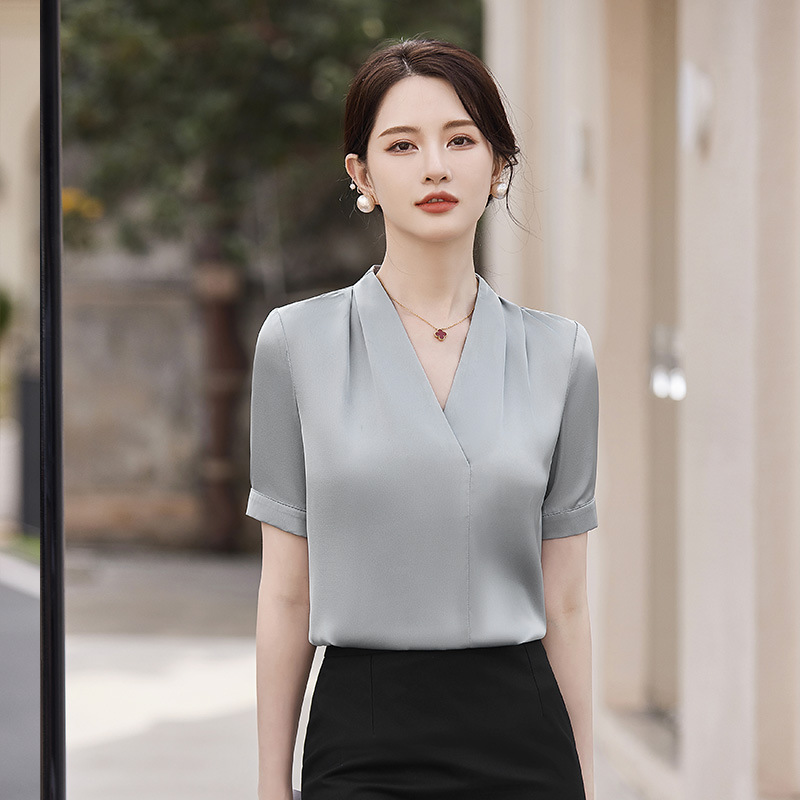 短袖衬衫女职业装套装前台接待珠宝店会所美容师工作制服衬衣