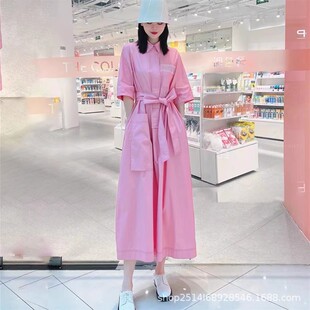 2024年夏季 宽松休闲衬衫 哥家新款 韩版 连衣裙 裙高腰系带短袖 长款