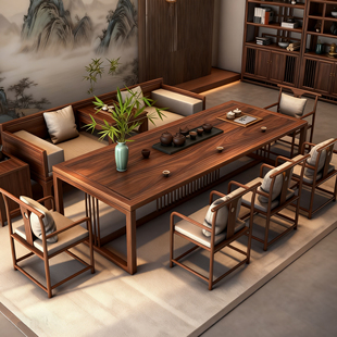 南美胡桃木茶桌椅实木大板茶台现代办公室禅意新中式泡茶桌椅组合