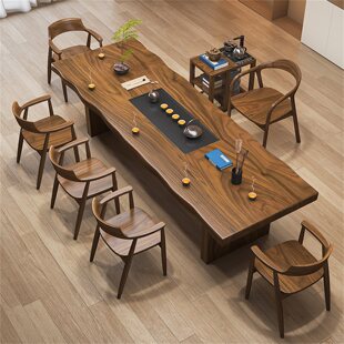 胡桃木实木大板茶桌椅组合新中式 一体泡茶台 客厅家用办公室嵌入式