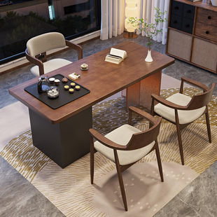 新中式 实木茶桌椅组合胡桃木色家用办公泡茶桌现代简约茶几