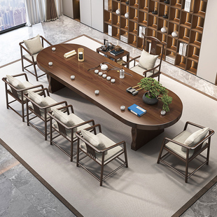 新中式实木茶桌椅组合办公室轻奢现代椭圆形茶台2026新款高端茶桌