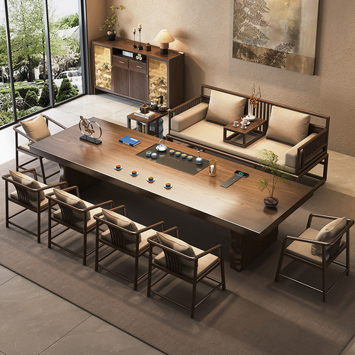 罗汉床茶桌椅组合实木大板家用泡茶台一体宋氏美学新款高端茶桌