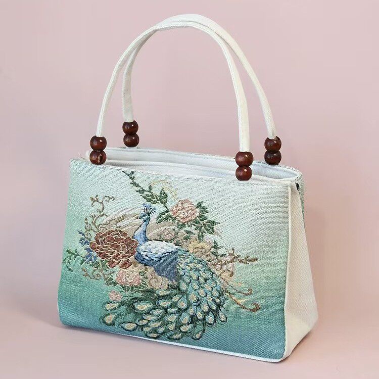 云南丽江民族风双层木珠大象绣花包民族特色布艺包手提大号妈妈包