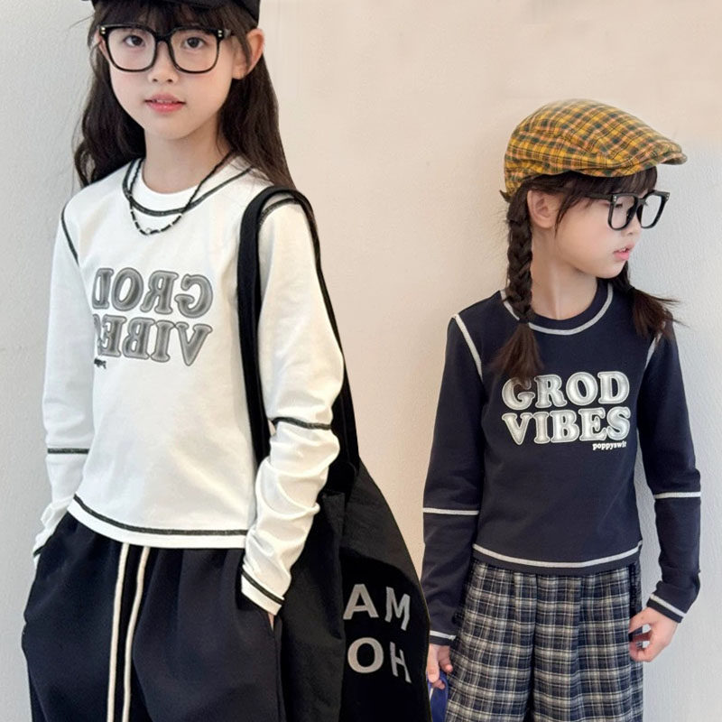 女童长袖T恤2025新款儿童春秋款韩版明线打底衫中大童春秋裤上衣,童装/婴儿装/亲子装,T恤,淘宝优惠券,粉丝福利购,淘宝优惠卷