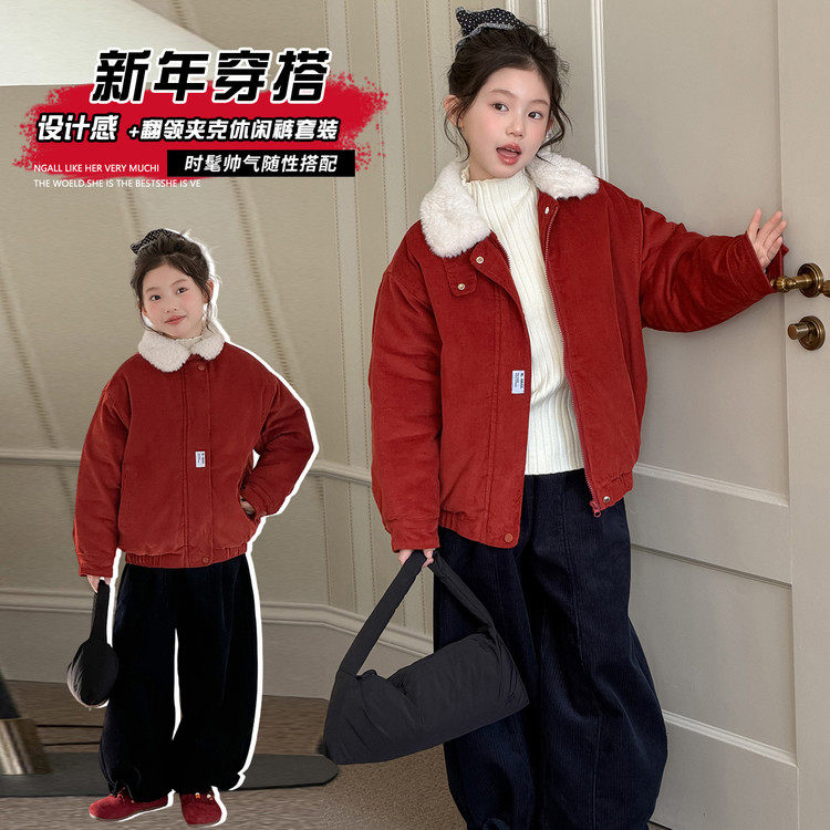 女童冬季新款韩版年货加绒加厚红色百搭外套灯芯绒翻领保暖棉服潮,童装/婴儿装/亲子装,普通外套,淘宝优惠券,粉丝福利购,淘宝优惠卷