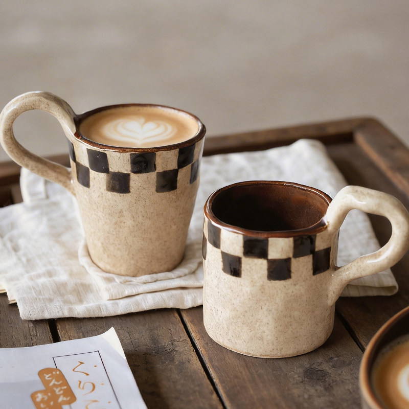 泽滕家复古风马克杯手绘做旧高级感咖啡馆泡拿铁拉花茶杯拍照道具