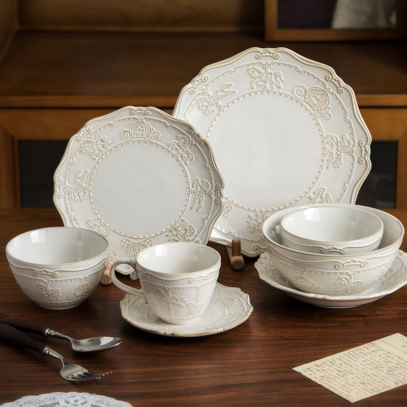 泽滕家欧式轻奢家用浮雕陶瓷餐具