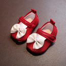 春夏季 红色3个月婴儿百天鞋 公主鞋 女宝宝1周岁鞋 生日抓周软底学步