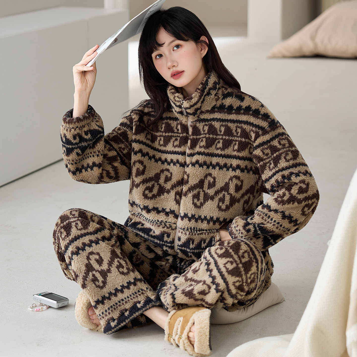 2025秋冬季女款格纹睡衣两件睡衣/家居服套装