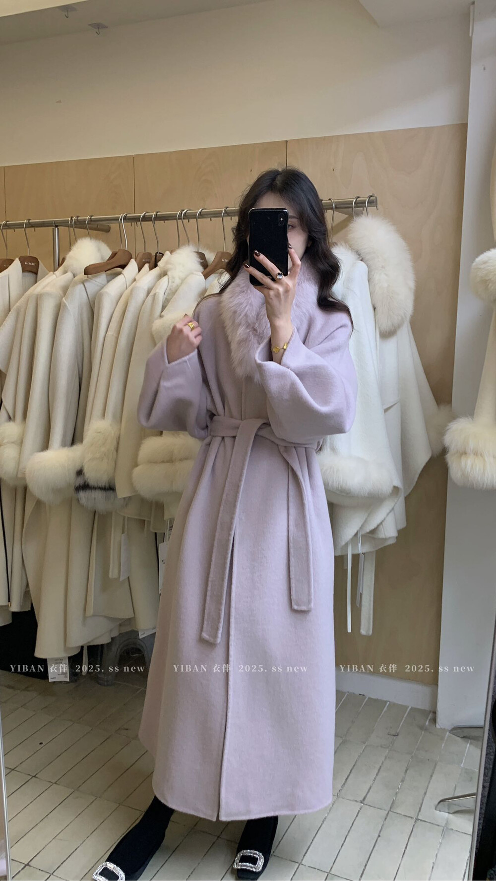 衣伴狐狸毛领大衣双面羊绒