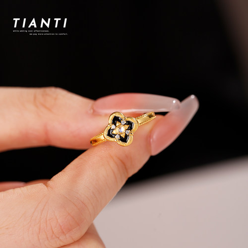 TIANTI月光石戒指新中式轻奢闭口