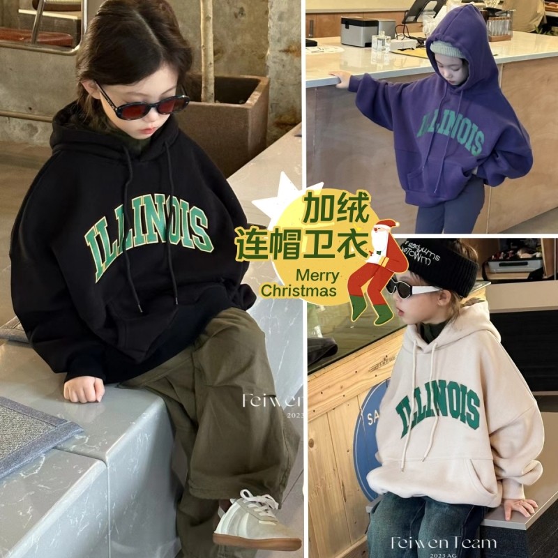 女童加绒卫衣2024新款秋冬装中大童纯棉连帽加厚上衣儿童韩版帽衫
