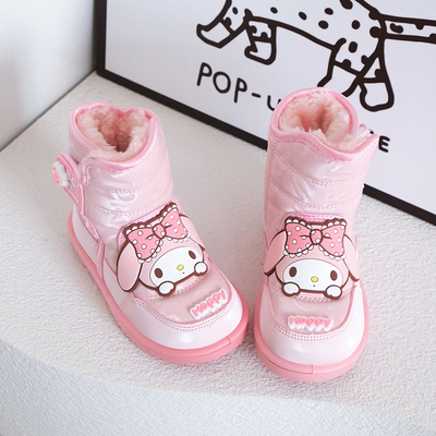 女童粉色雪地靴加绒加厚冬季户外防寒保暖宝宝皮面儿童超厚大棉鞋