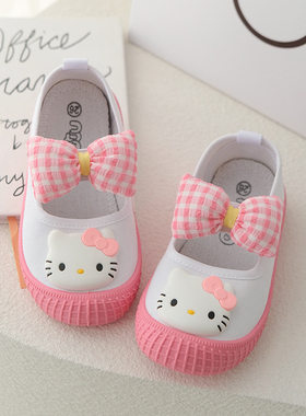 幼儿园粉色室内鞋软底儿童小白鞋运动鞋透气女童帆布鞋宝宝白布鞋