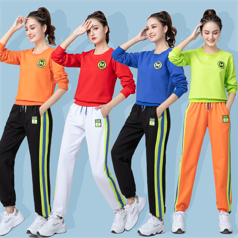 婷姿美广场舞服装新款套装秋冬长袖流线棉运动团体表演健身演出服