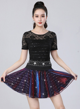 摩登舞练功服夏季新款拉丁舞恰恰短袖上衣吉特巴三步踩广场舞蹈服