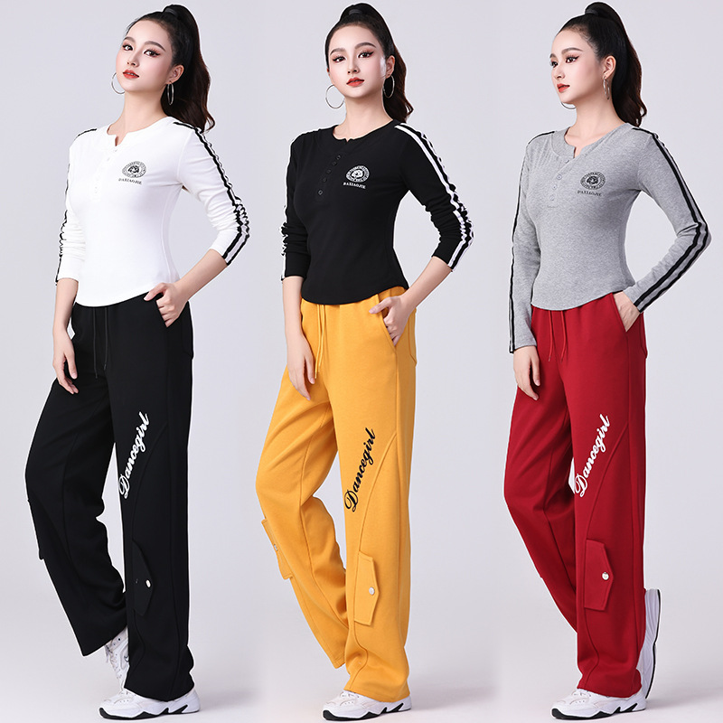 秋季跳舞广场舞休闲运动卫裤新款舞蹈长袖服装加厚上衣加厚工装裤
