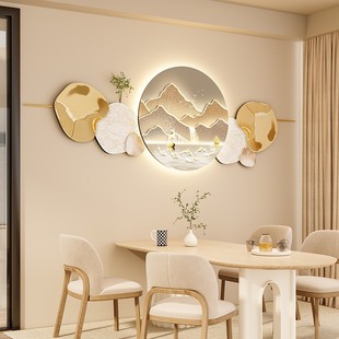 餐厅挂画led氛围灯装饰画大气轻奢餐桌客厅新中式寓意好壁画新款