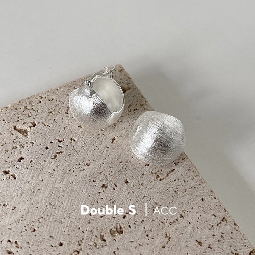 S925纯银重工质感拉丝银球耳环INS风博主基础款耳扣设计饰品
