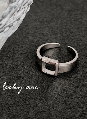 S925通体纯银戒指 正方形镂空开口指环 简约个性几何线条戒指指环