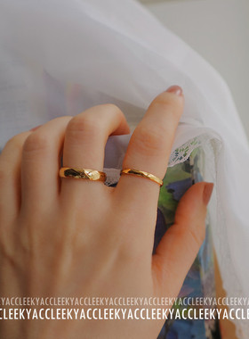 法式简约宽版窄版弧面光面极简戒指百搭女款指环 钛钢镀18K金保色