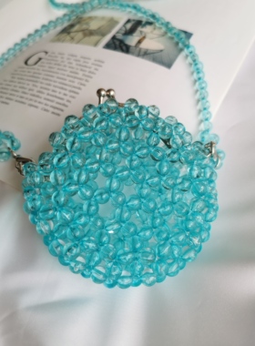 20新mini圆饼包手工串珠迷你口红包透明小清新ins仙女斜挎零钱包