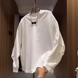 秋季新款潮牌设计感铆钉圆领纯色卫衣男士潮流休闲百搭长袖打底衫