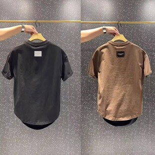 短袖 燕尾弧形下摆半袖 T恤男夏季 潮流宽松打底衫 新款 简约纯色净版
