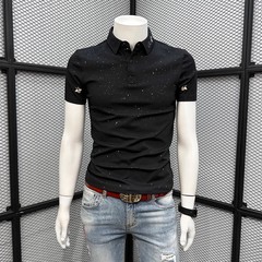 夏季满天星刺绣短袖POLO衫男青年潮牌新款修身时尚休闲翻领T恤衫