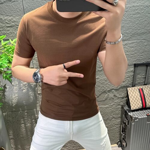 夏季纯棉潮流百搭纯色短袖T恤男