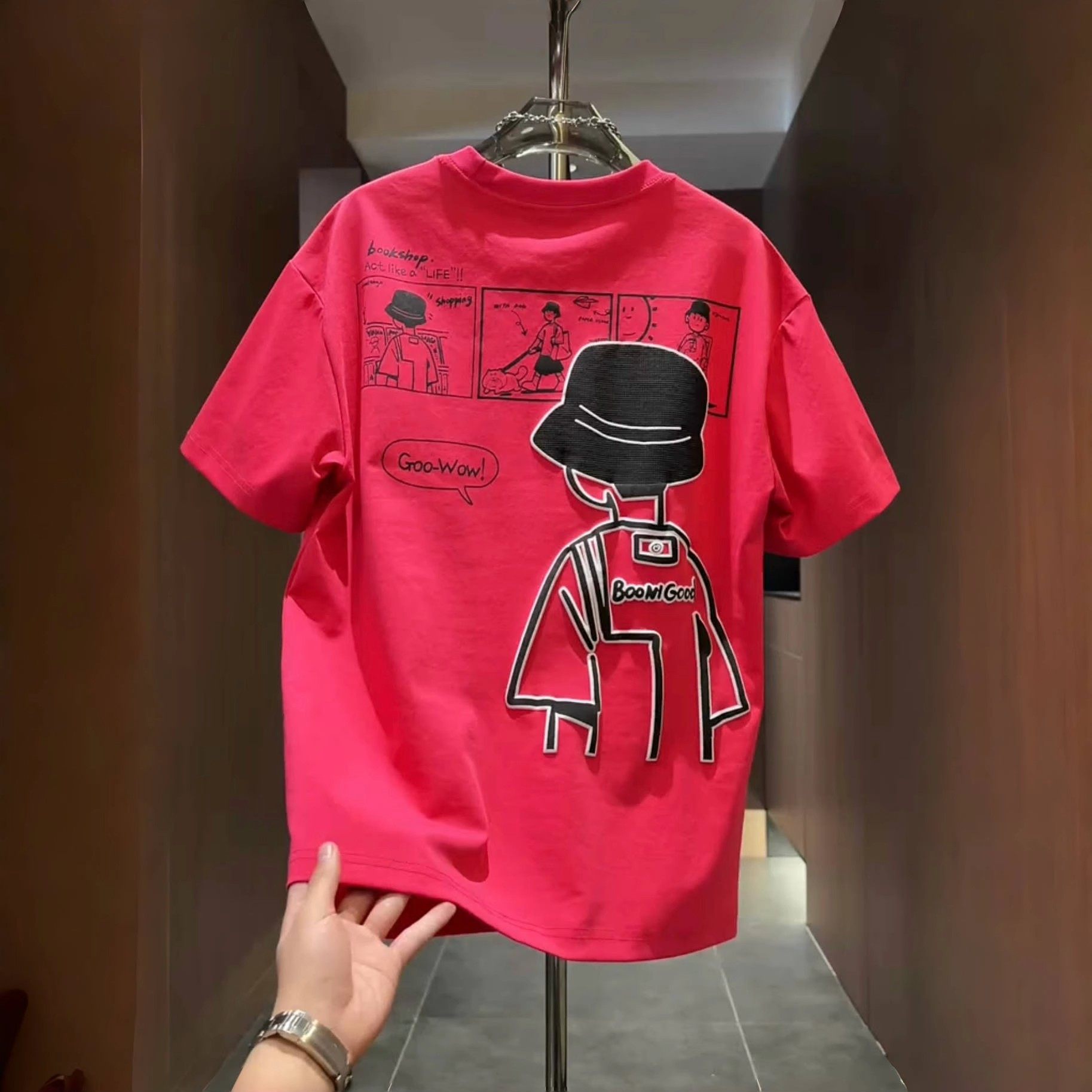 夏季新款时尚卡通印花圆领短袖T恤男士休闲纯棉潮流百搭半袖上衣