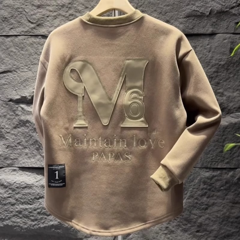 秋冬字母发泡印花弧形圆领卫衣男