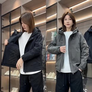 夹克 防风连帽夹棉冲锋衣宽松百搭保暖棉衣工装 秋冬季 二棉外套男士