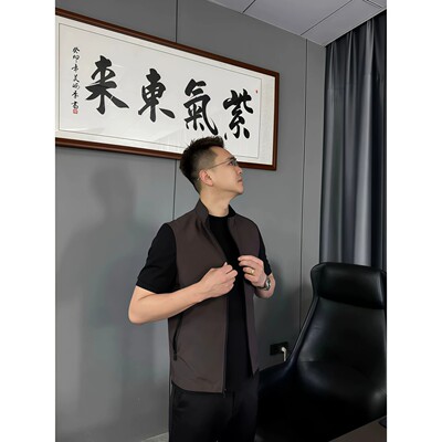 秋季男士老钱风双面立领马甲外套