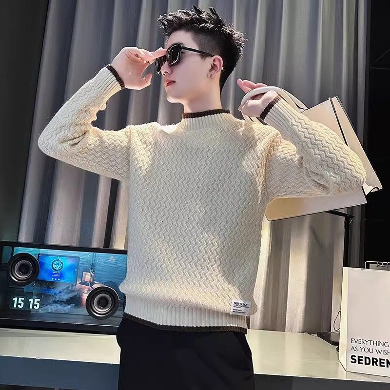 网红痞帅圆领毛衣男秋冬季简约撞色打底线衣2025新款假两件针织衫,男装,针织衫/毛衣,淘宝优惠券,粉丝福利购,淘宝优惠卷