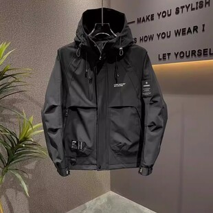 设计感户外防风冲锋衣 夹克男士 春秋季 连帽外套潮牌拉链大口袋工装