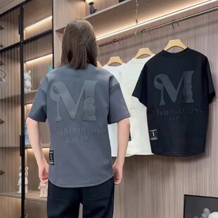 2026夏季新款时尚潮流百搭字母发泡短袖T恤男女燕尾宽松半袖上衣