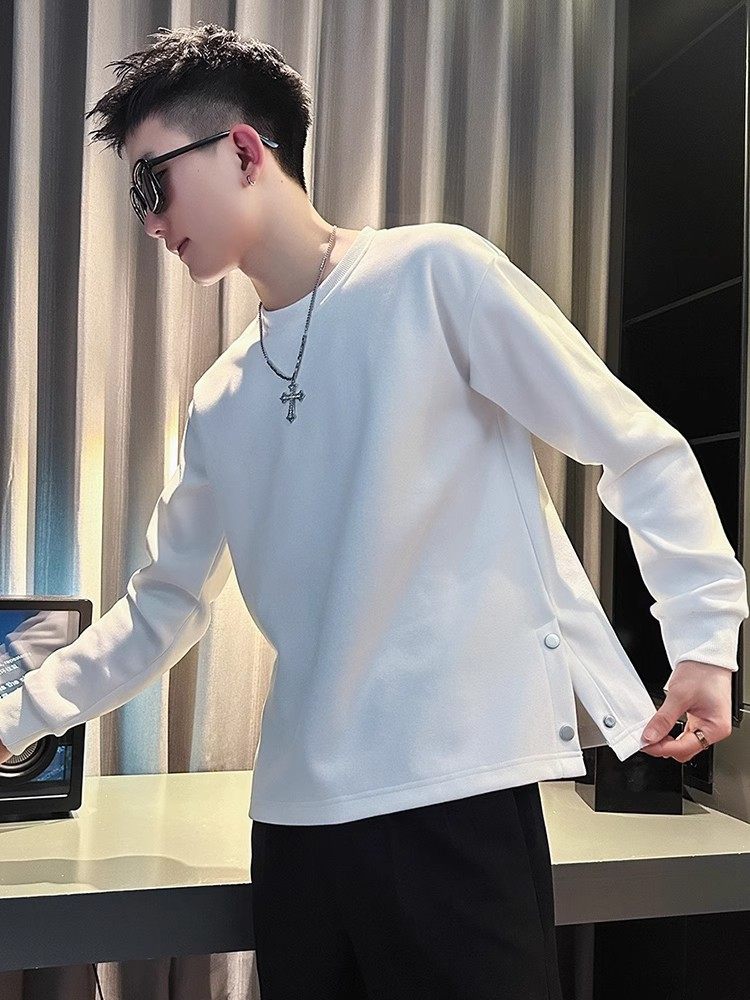 网红潮牌痞帅卫衣男士2025春秋款设计感长袖纯色圆领T恤打底衫男,男装,卫衣,淘宝优惠券,粉丝福利购,淘宝优惠卷