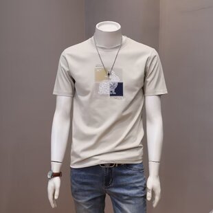 夏季男装修身韩版青年短袖T恤男士个性印花圆领半袖上衣棉体恤衫