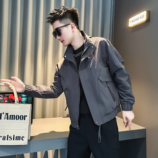 百搭休闲工装 秋季 潮流修身 潮牌痞帅结构拼接立领夹克男士 外套 新款